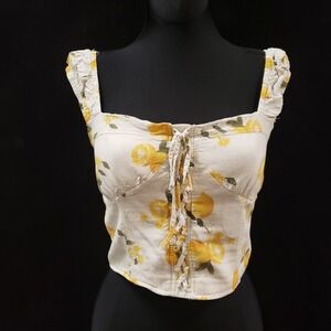 Kirious Womens Coquette Lemon Print Babydoll Corset Top Size M Ivory Cottagecore
